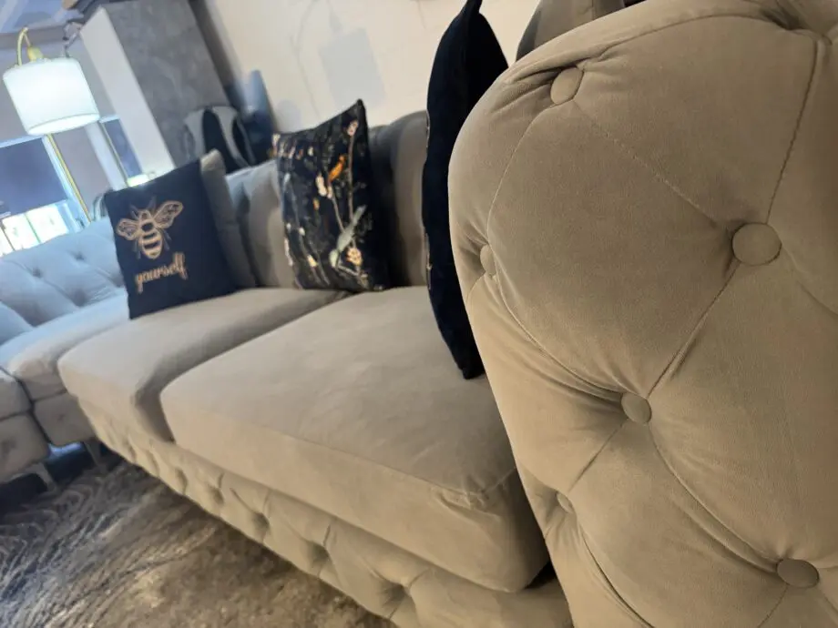 Luxury OAK&MORE Corner Sofa – Light Grey Plush Velvet