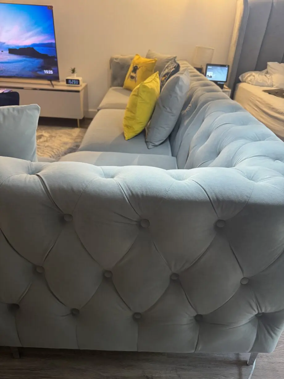 Luxury OAK&MORE Corner Sofa – Light Grey Plush Velvet