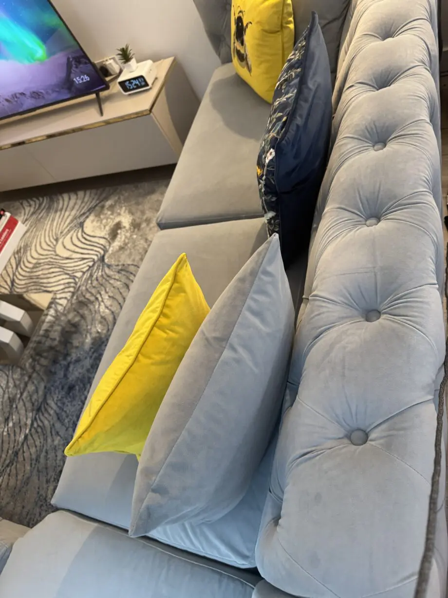 Luxury OAK&MORE Corner Sofa – Light Grey Plush Velvet