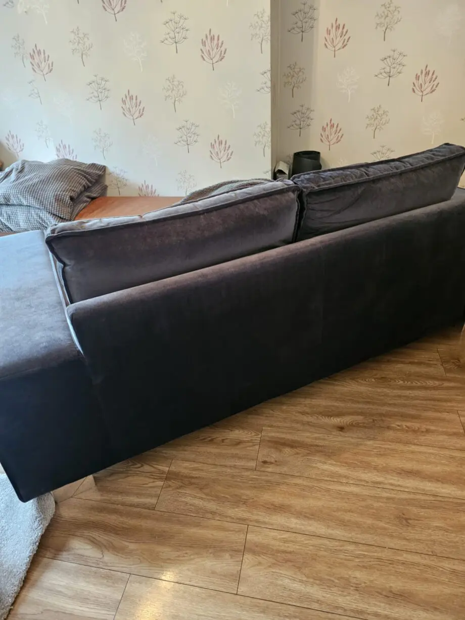For Sale: Luxurious, Barely-Used Velvet Sofa Set in Elegant Charcoal Ink Blue/Grey