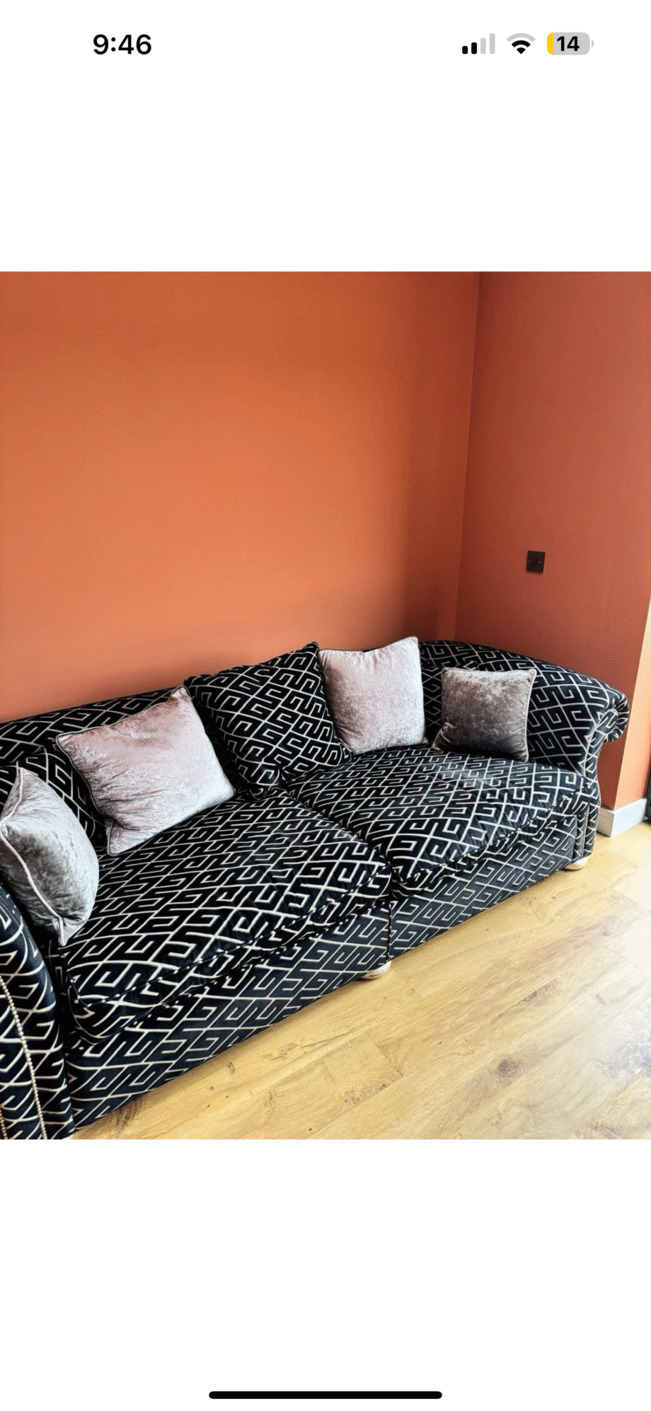 Patterned black large sofa