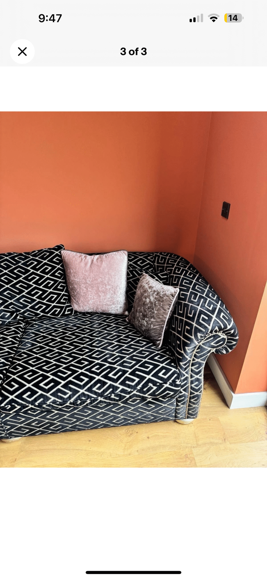 Patterned black large sofa