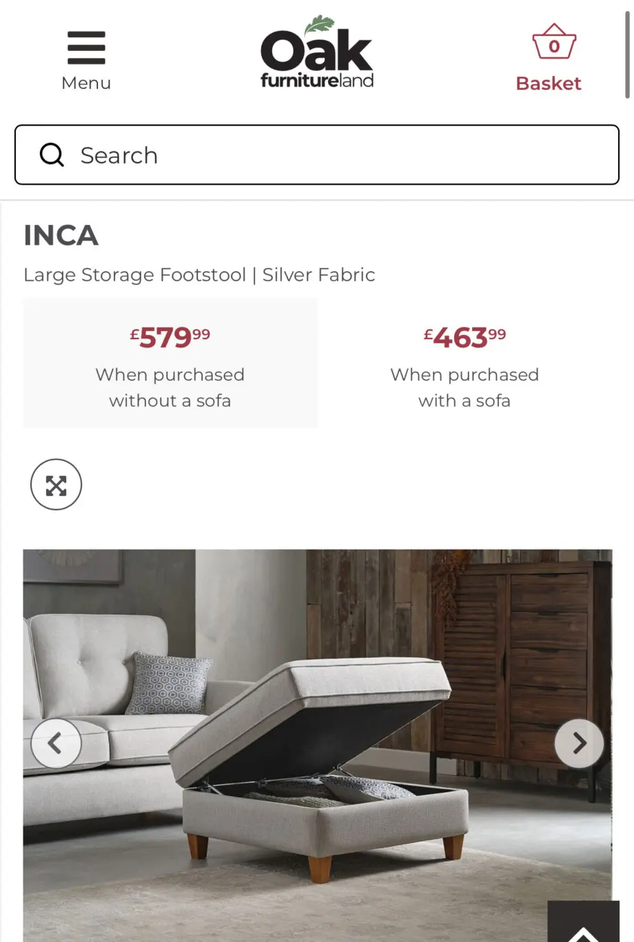 Oak Furnitureland Inca Corner Sofa Right Hand + Large Storage Footstool
