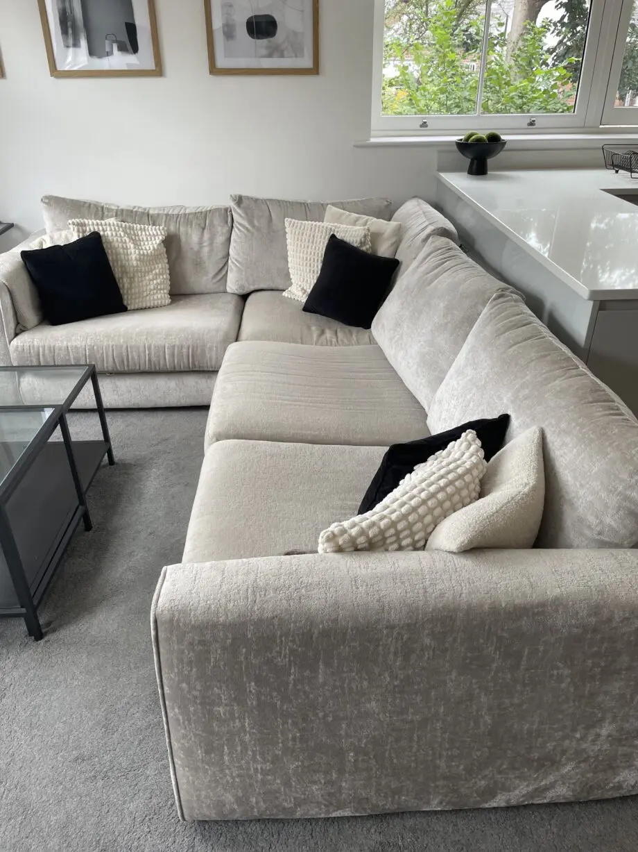 Sofology light silver/cream 4 seat corner sofa