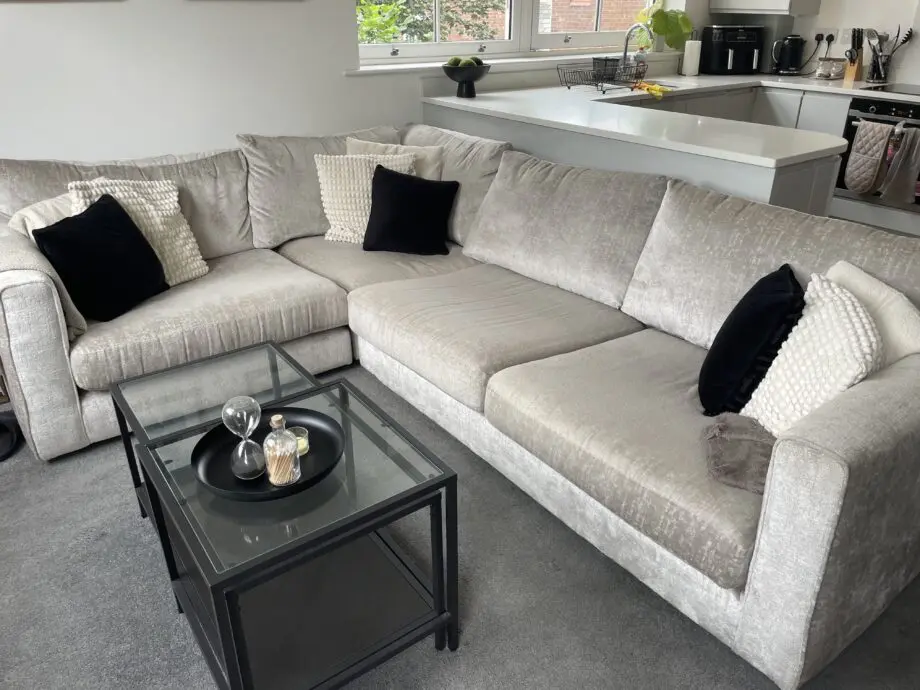 Sofology light silver/cream 4 seat corner sofa
