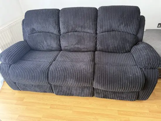 Canterbury black Jumbo Cord Recliner 3 Seater Sofa
