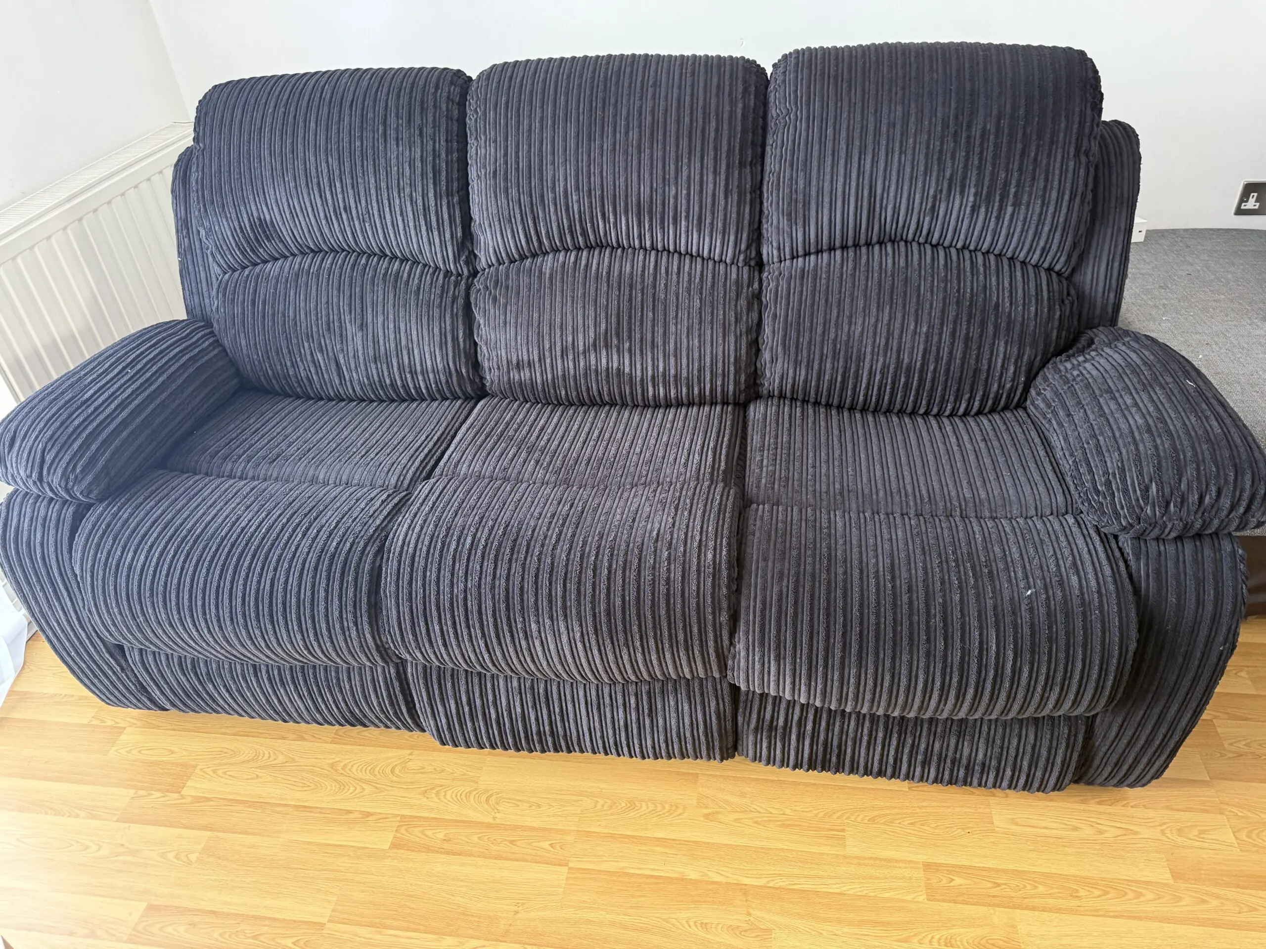 Canterbury black Jumbo Cord Recliner 3 Seater Sofa
