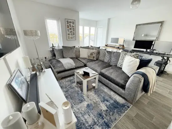 DFS Silver Grey Crushed Velvet Right Hand Corner Sofa
