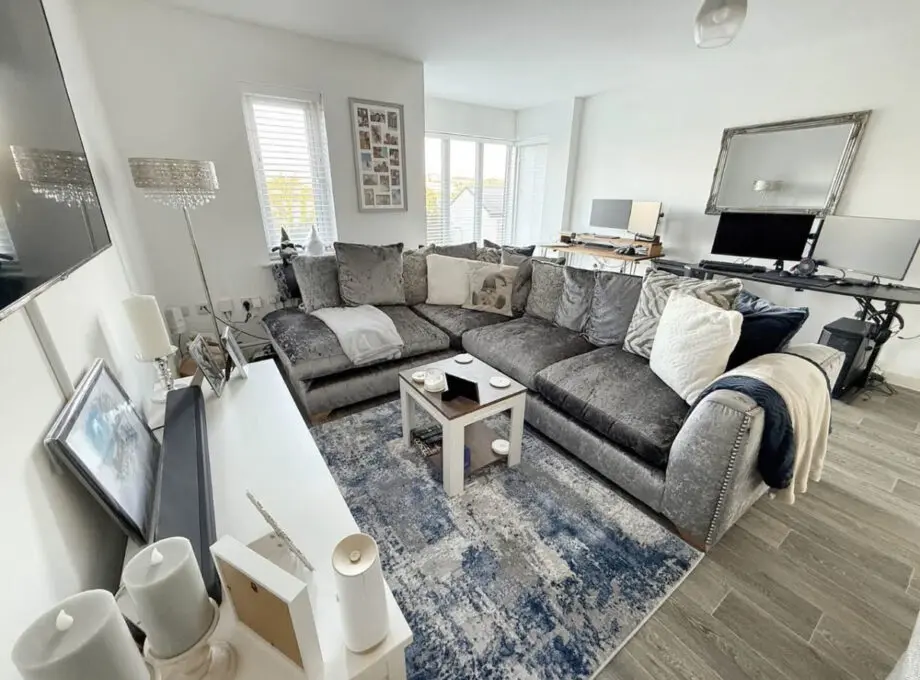 DFS Silver Grey Crushed Velvet Right Hand Corner Sofa