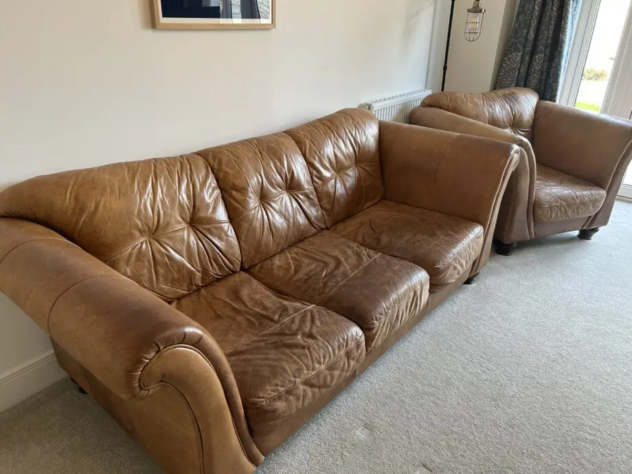 Rare Italian Leather Sofa Set – 4 Seater, 2 Seater & Armchair
