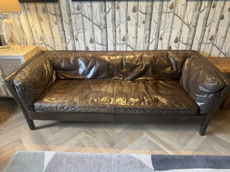 John Lewis dark brown leather Halo Gaucho 3 seater sofa