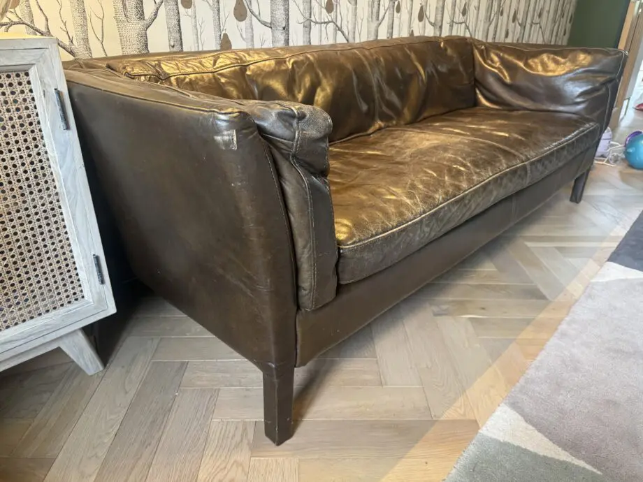 John Lewis dark brown leather Halo Gaucho 3 seater sofa