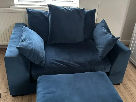 DFS Plush Blue Velvet Cuddle Chair