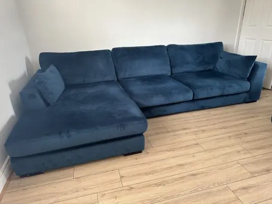 DFS Plush Blue Velvet Sofa set