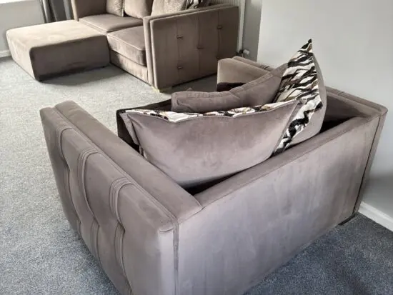 Sofology Titan Fabric 3 Seater + Cuddle Chair + Footstool Mole/Bronze Mix