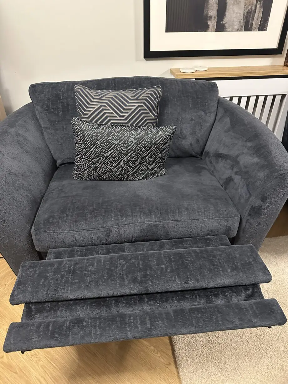 Ideal home 4 seater sofa, power recliner and footstool in the colour obsidian (dark navy blue)