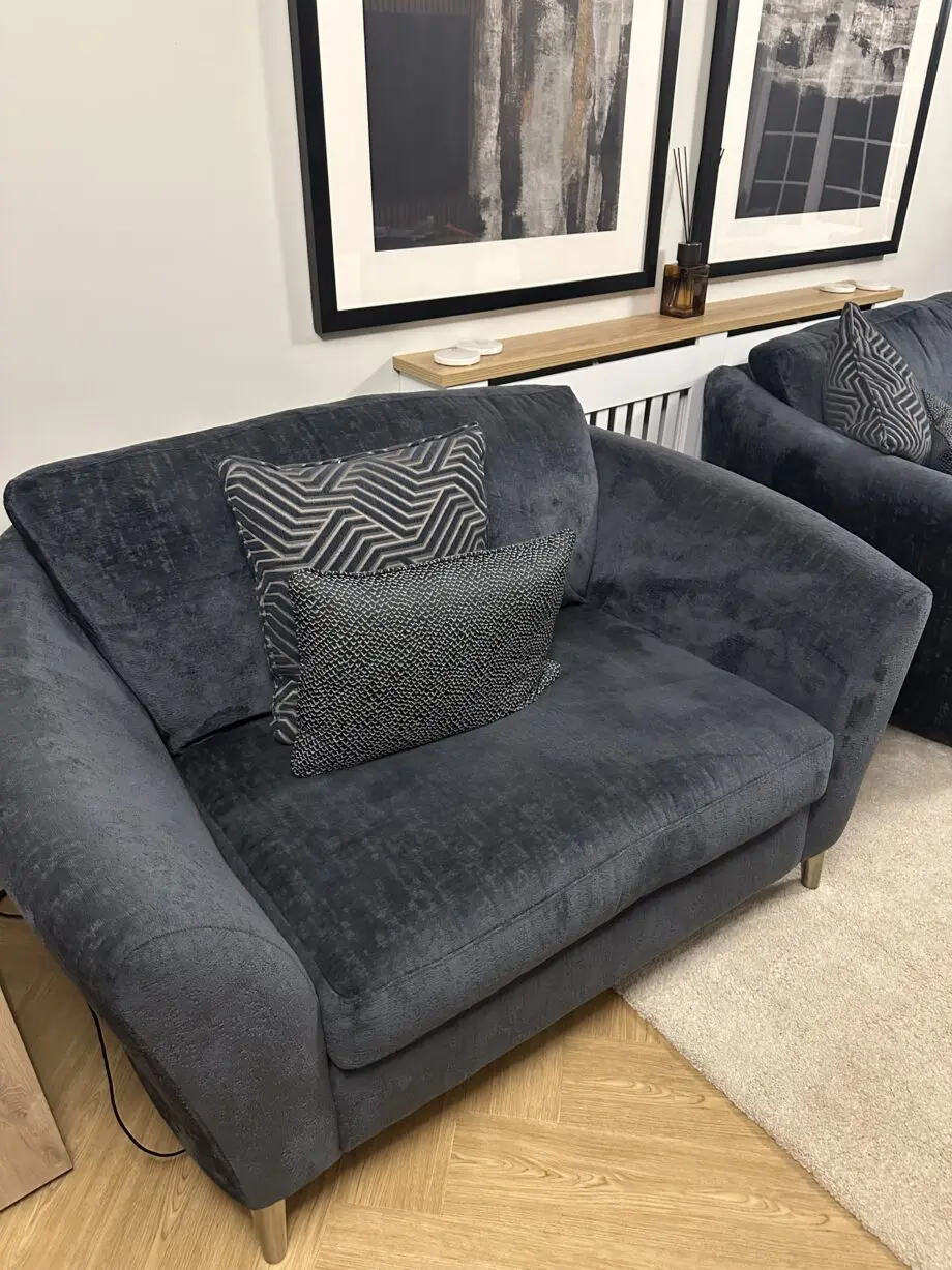 Ideal home 4 seater sofa, power recliner and footstool in the colour obsidian (dark navy blue)