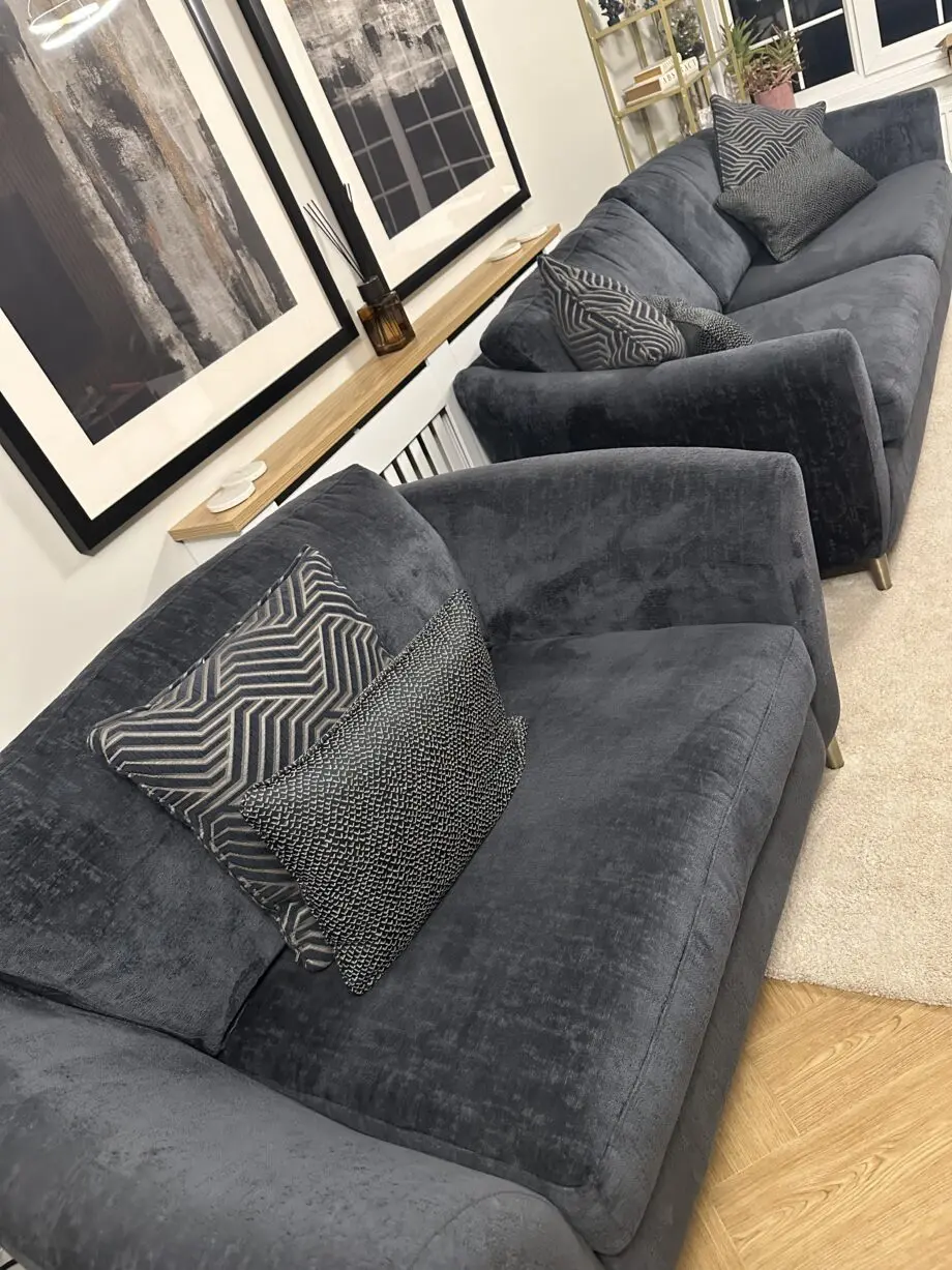 Ideal home 4 seater sofa, power recliner and footstool in the colour obsidian (dark navy blue)