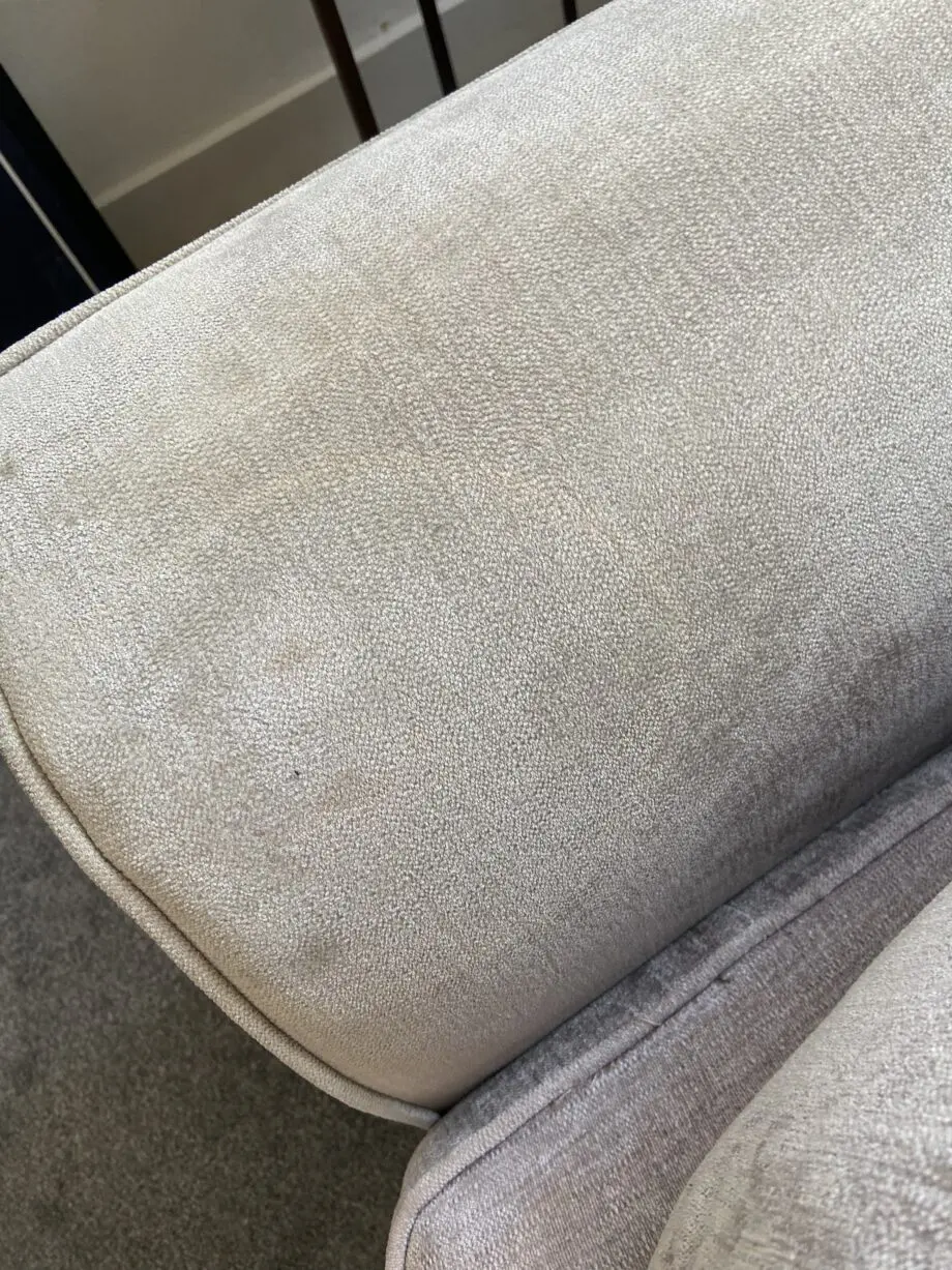 Three seater sofa, cuddle chair and footstool