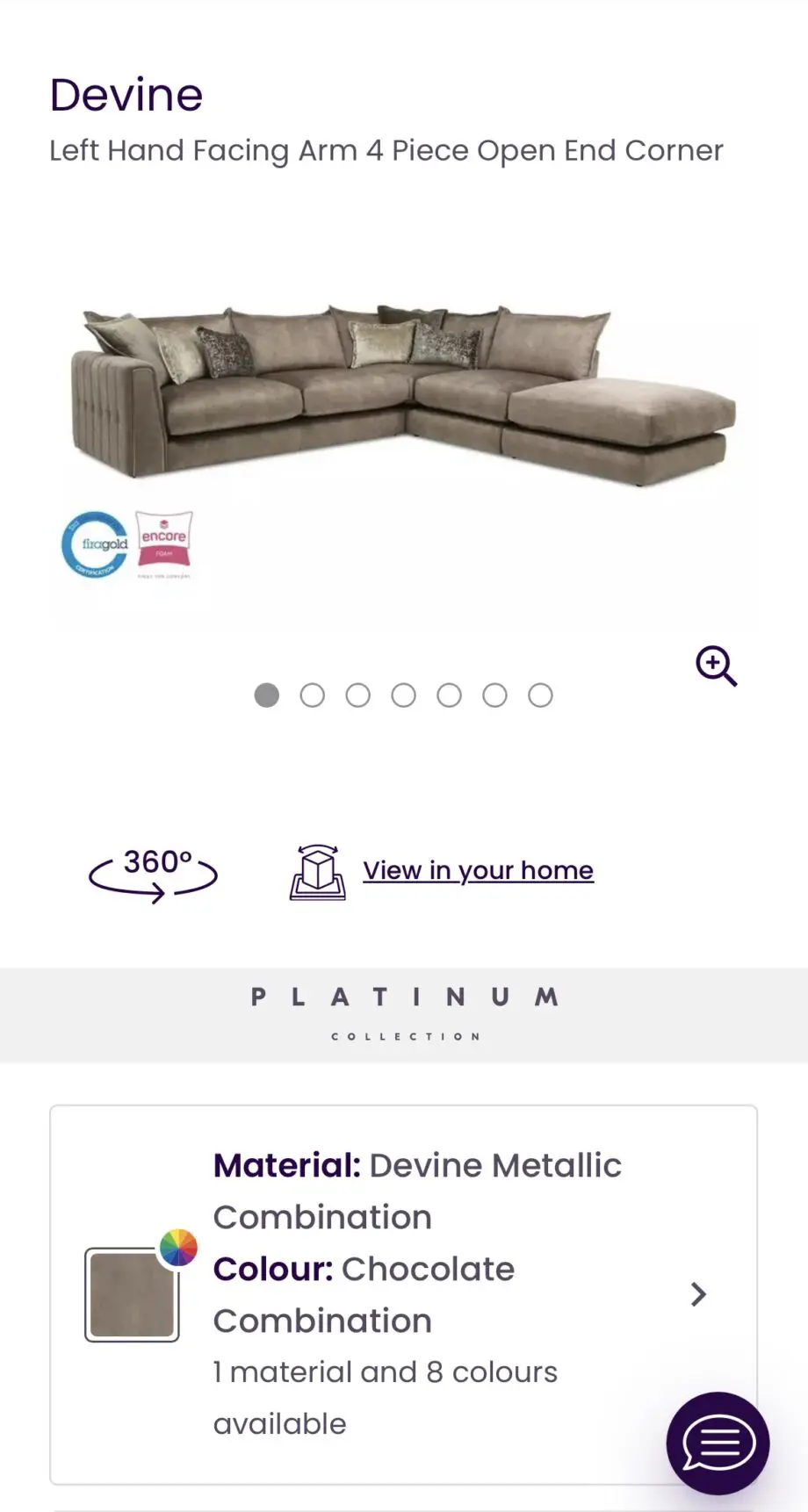 DFS Devine Chocolate Corner Sofa