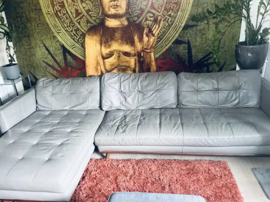 Dwell leather l shaped sofa
