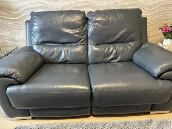 Dfs Falcon 2 seater power recliner sofa leather denim blue coloured