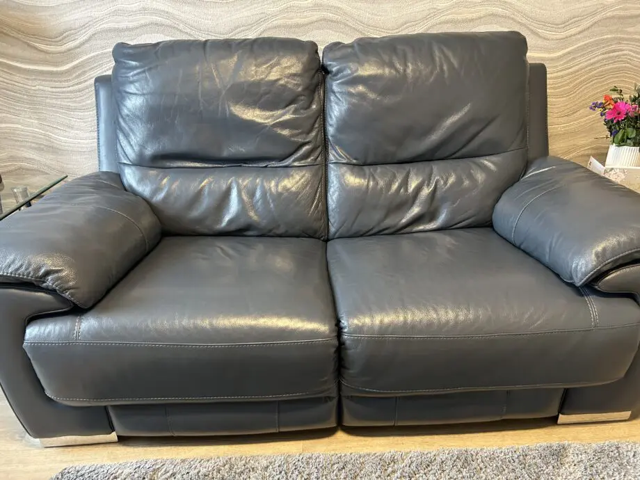 Dfs Falcon 2 seater power recliner sofa leather denim blue coloured