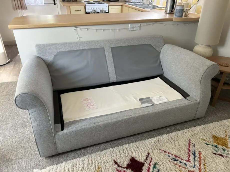 NEXT Ashford Sofa Bed, Light Grey Fabric with Light Wood Feet