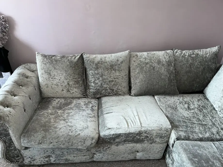 Silver velvet corner sofa