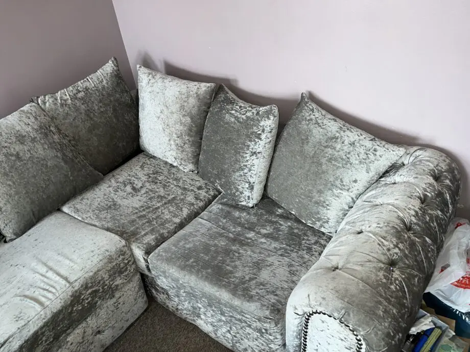 Silver velvet corner sofa