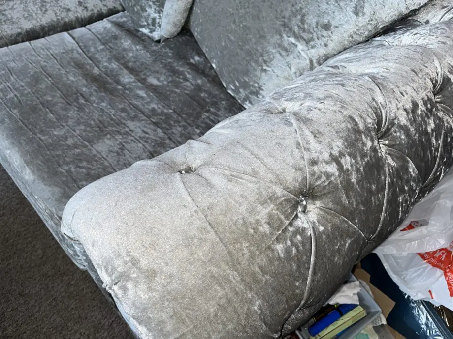 Silver velvet corner sofa