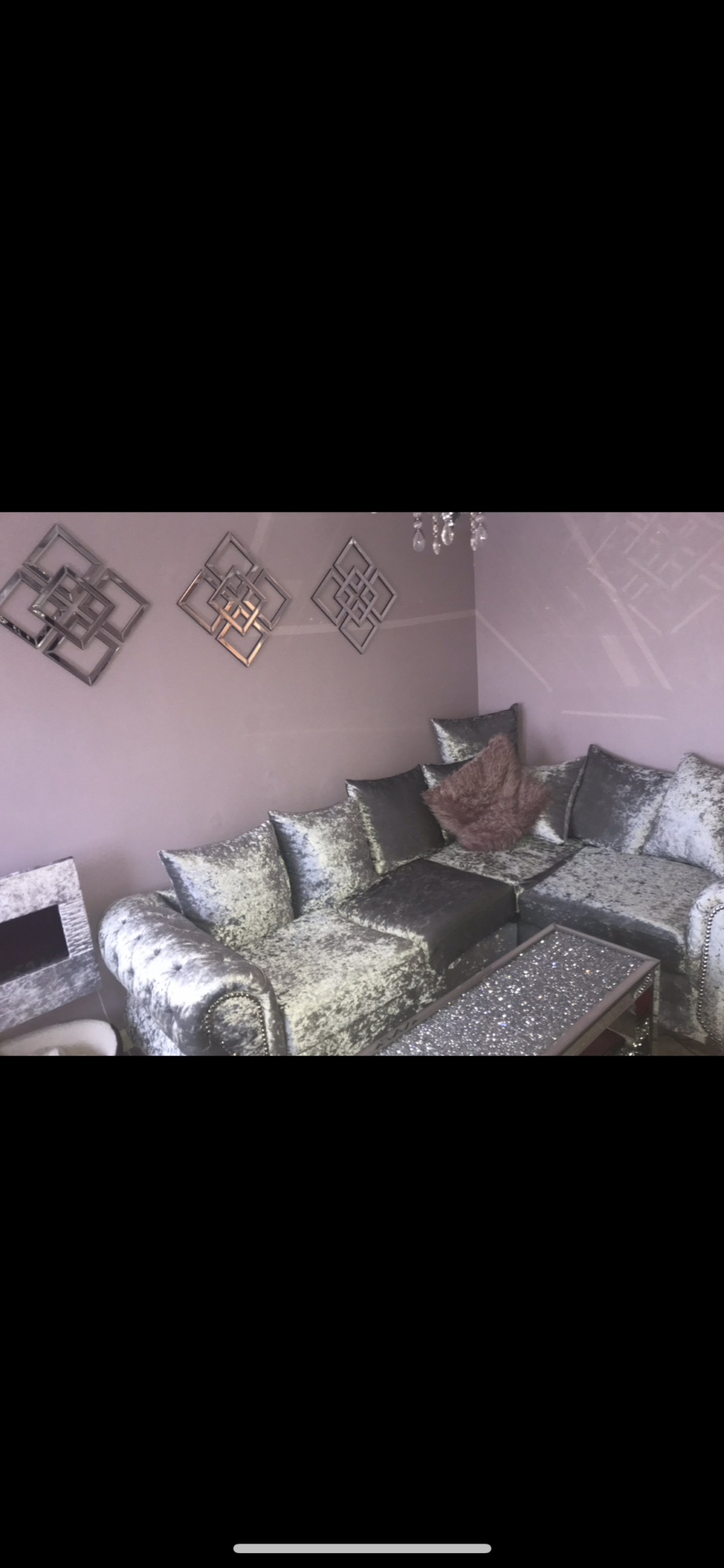 Silver velvet corner sofa