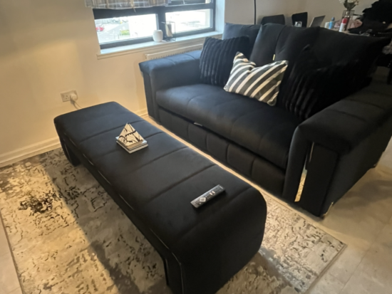 Sofology black Oscar three seater sofa, accent chair and footsool