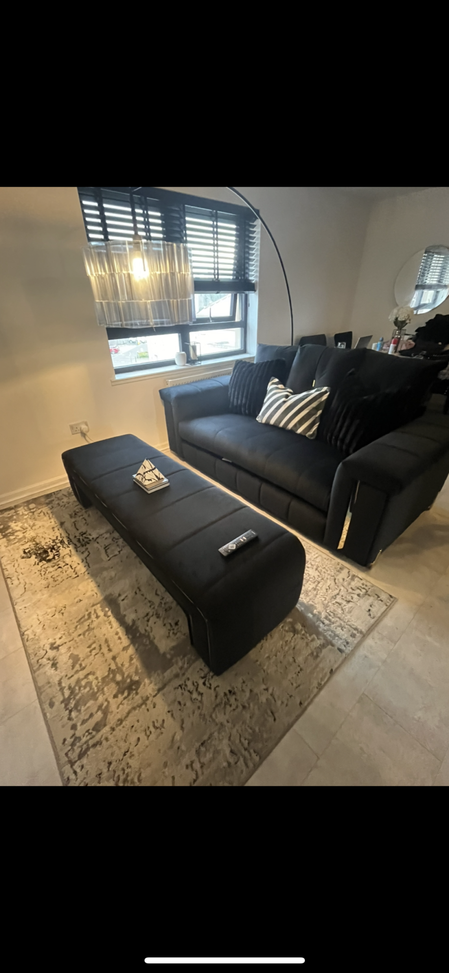 Sofology black Oscar three seater sofa, accent chair and footsool