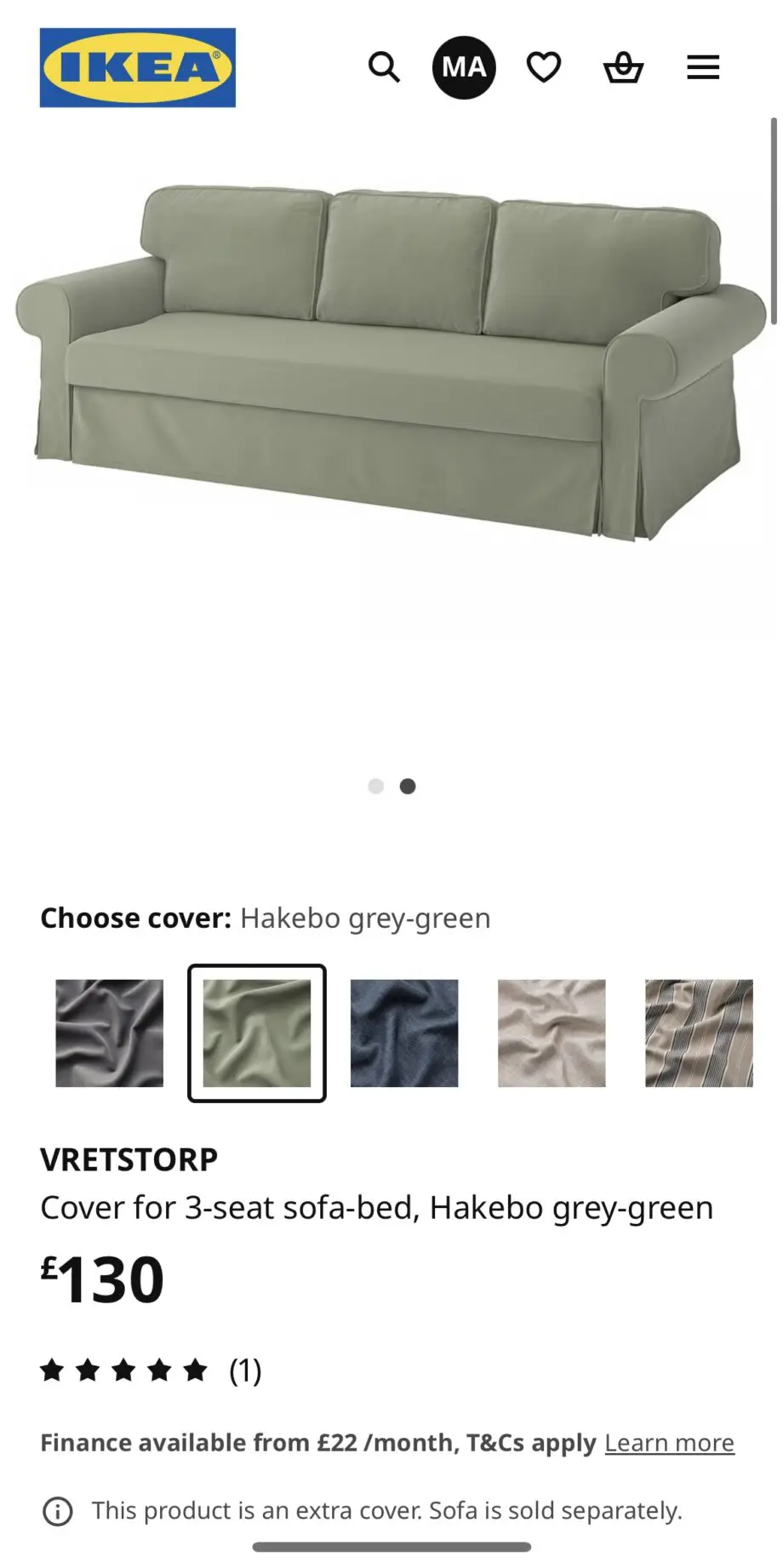 Grey green sofa bed from ikea