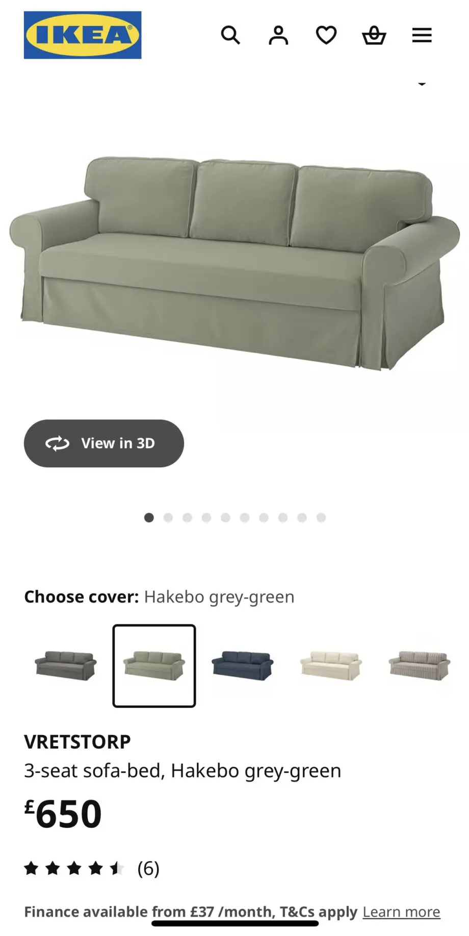 Grey green sofa bed from ikea