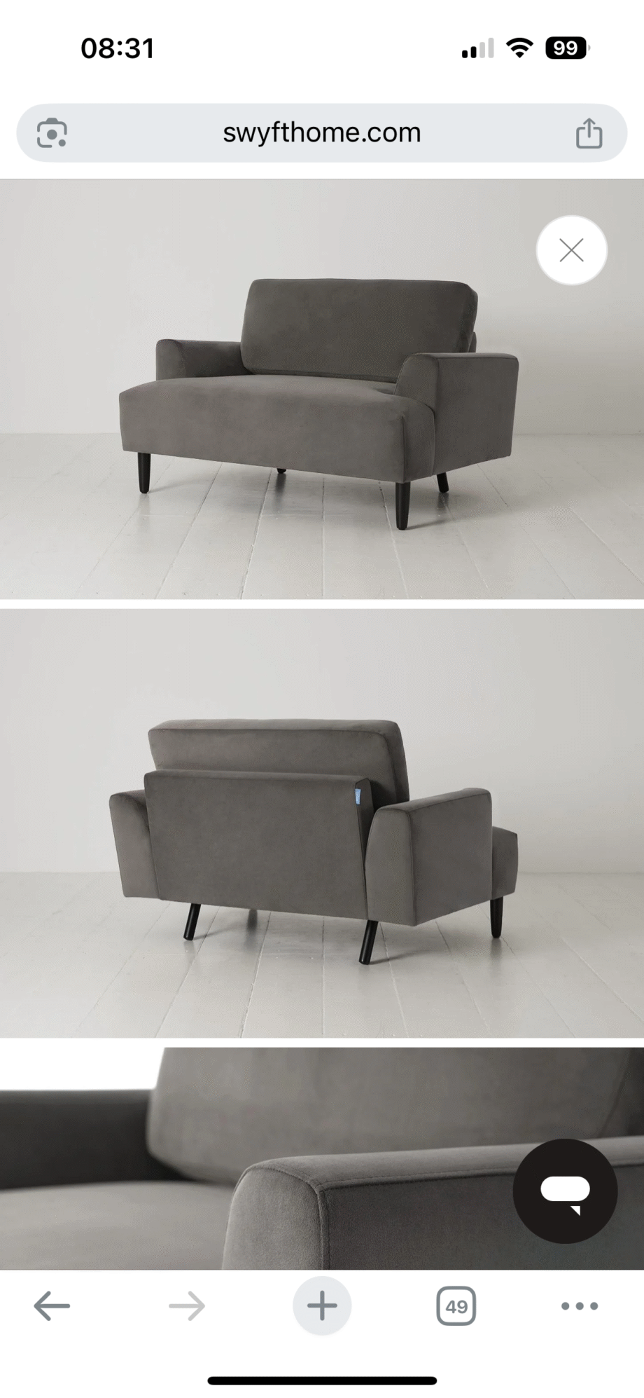 Swyft Grey Loveseat Sofa