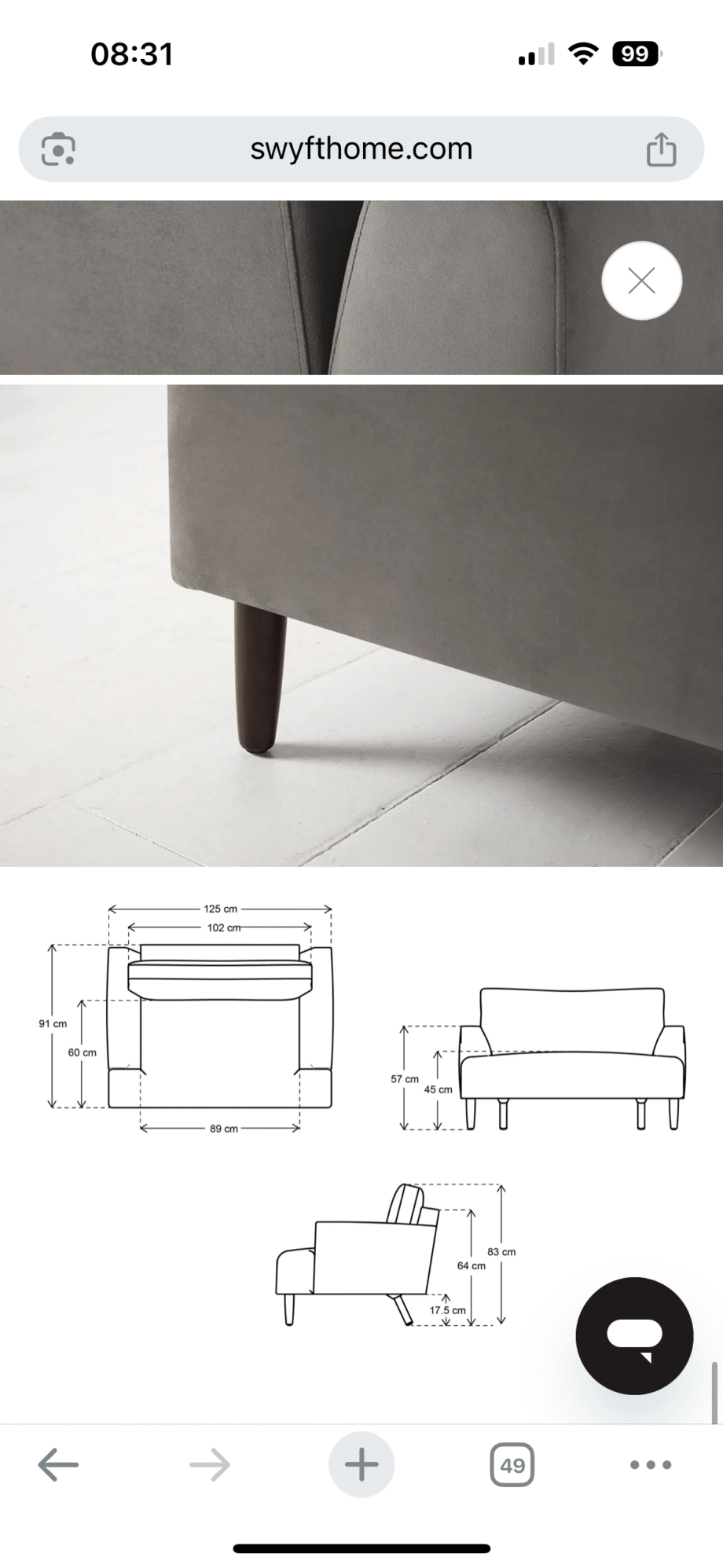 Swyft Grey Loveseat Sofa