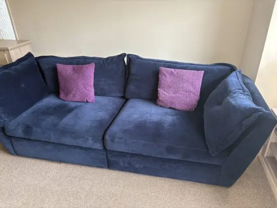 Alexander Ellis blue velvet sofa