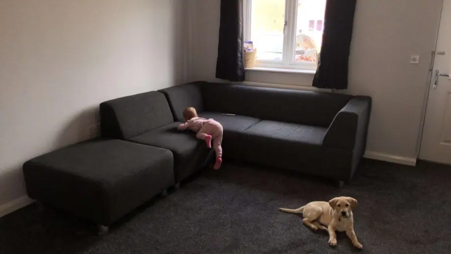 DFS modular L corner sofa set with footstool & storage pouffe