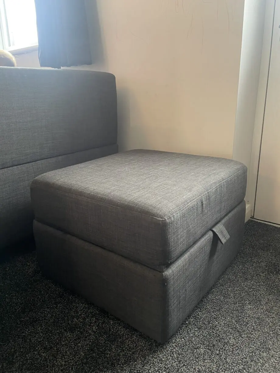 DFS modular L corner sofa set with footstool & storage pouffe