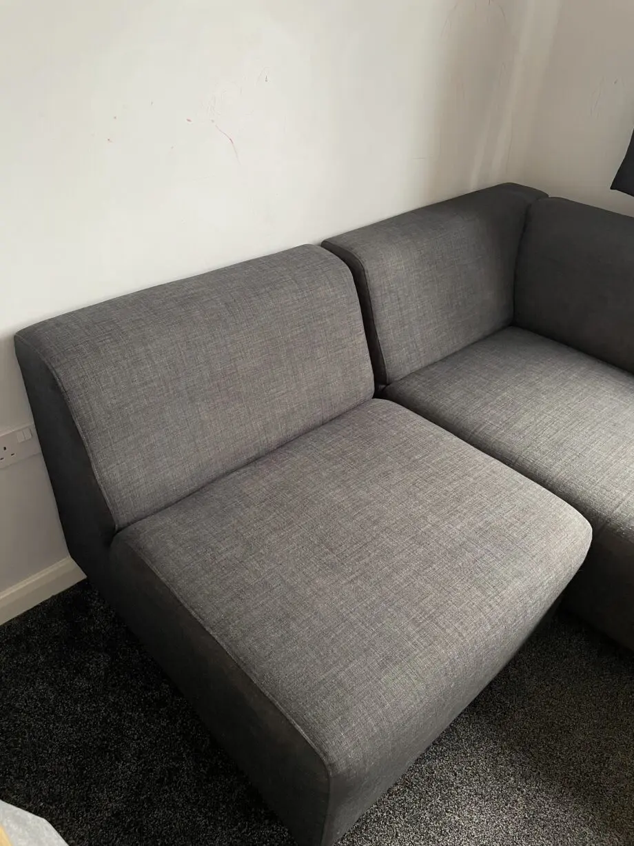 DFS modular L corner sofa set with footstool & storage pouffe