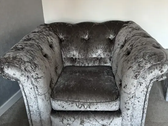 DFS silver chesterfield crushed velvet chair