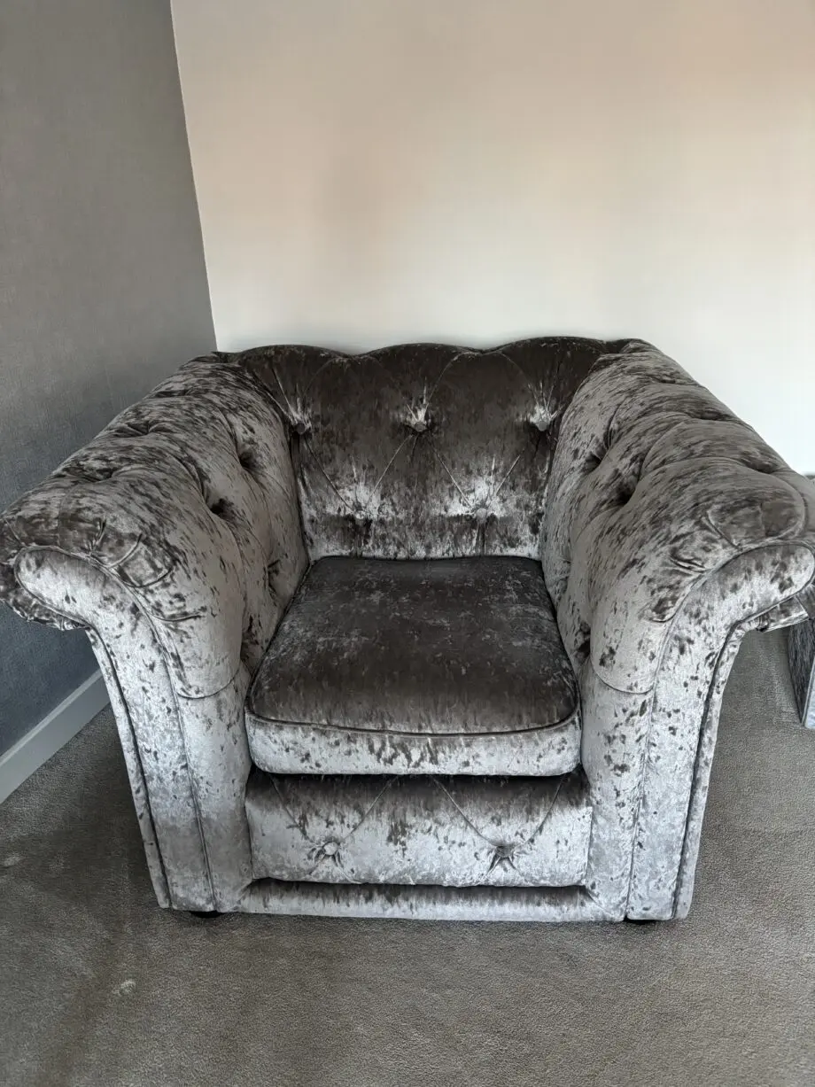 DFS silver chesterfield crushed velvet chair