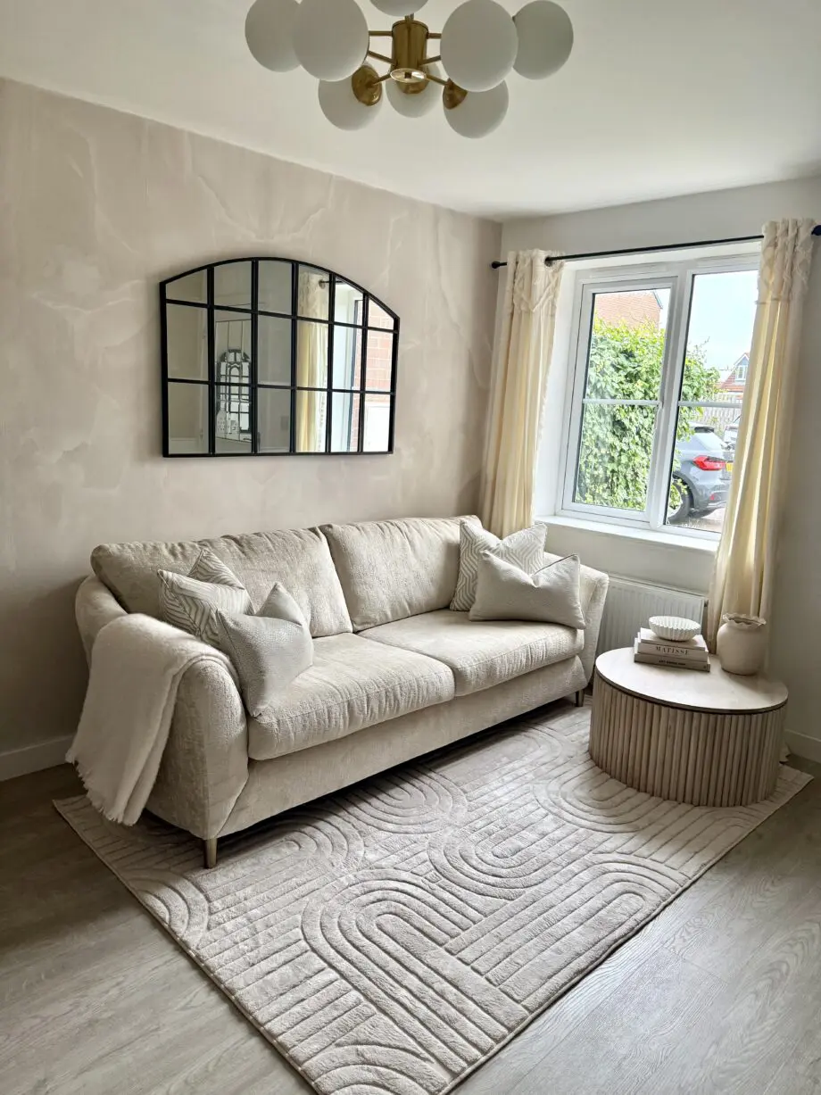 Beige sofa, chair & footstool set