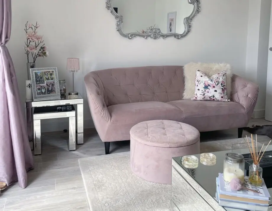 Actona Dusky Pink Ria 3 Piece Velvet Sofa Set with Footstool