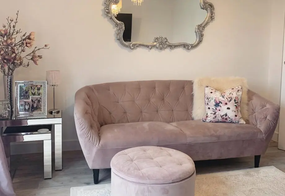 Actona Dusky Pink Ria 3 Piece Velvet Sofa Set with Footstool