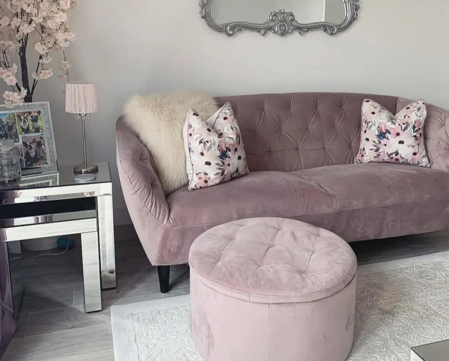 Actona Dusky Pink Ria 3 Piece Velvet Sofa Set with Footstool