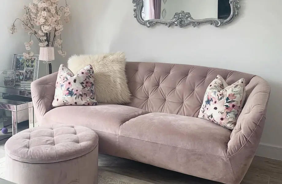 Actona Dusky Pink Ria 3 Piece Velvet Sofa Set with Footstool