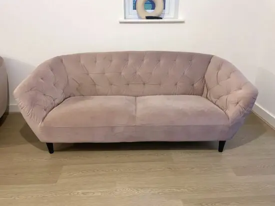 Actona Dusky Pink Ria 3 Piece Velvet Sofa Set with Footstool